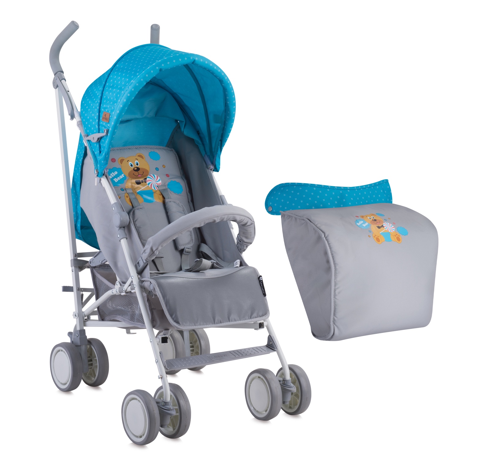 фото Коляска трость Lorelli Fiesta с накидкой на ножки Сине-серый Blue&Grey Hello Bear