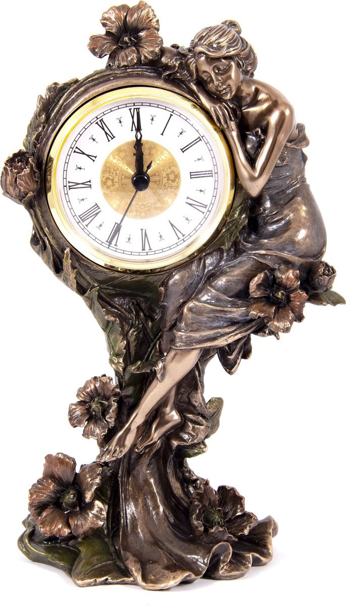 фото Часы настольные Русские Подарки "Цветочная фея", 227609, бронза, 16 х 10 х 25 см