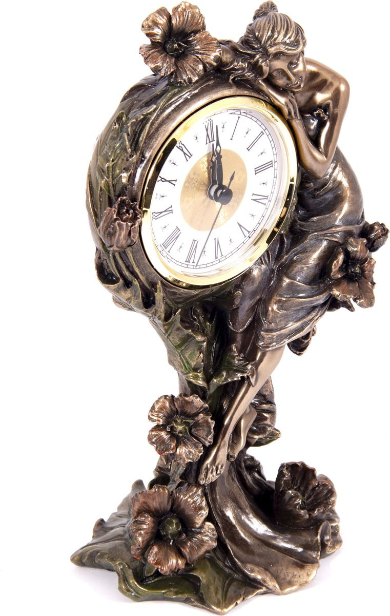 фото Часы настольные Русские Подарки "Цветочная фея", 227609, бронза, 16 х 10 х 25 см