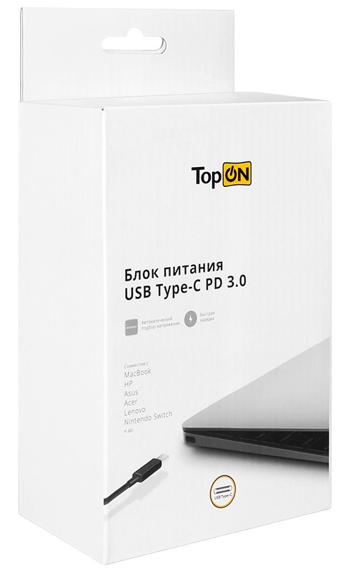 фото Универсальный блок питания 65W c разъемом Type-C, PowerDelivery 3.0, в розетку Topon