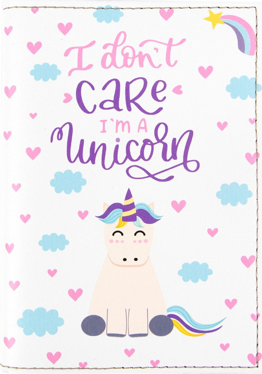 Обложка для паспорта женская Kawaii Factory Unicorn, KW064-000384, белый, розовый