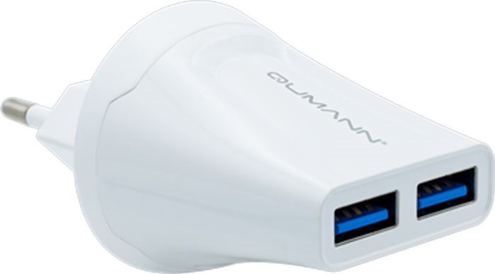 фото Сетевое зарядное устройство Qumann QTC-02, 2 USB, 50021, белый