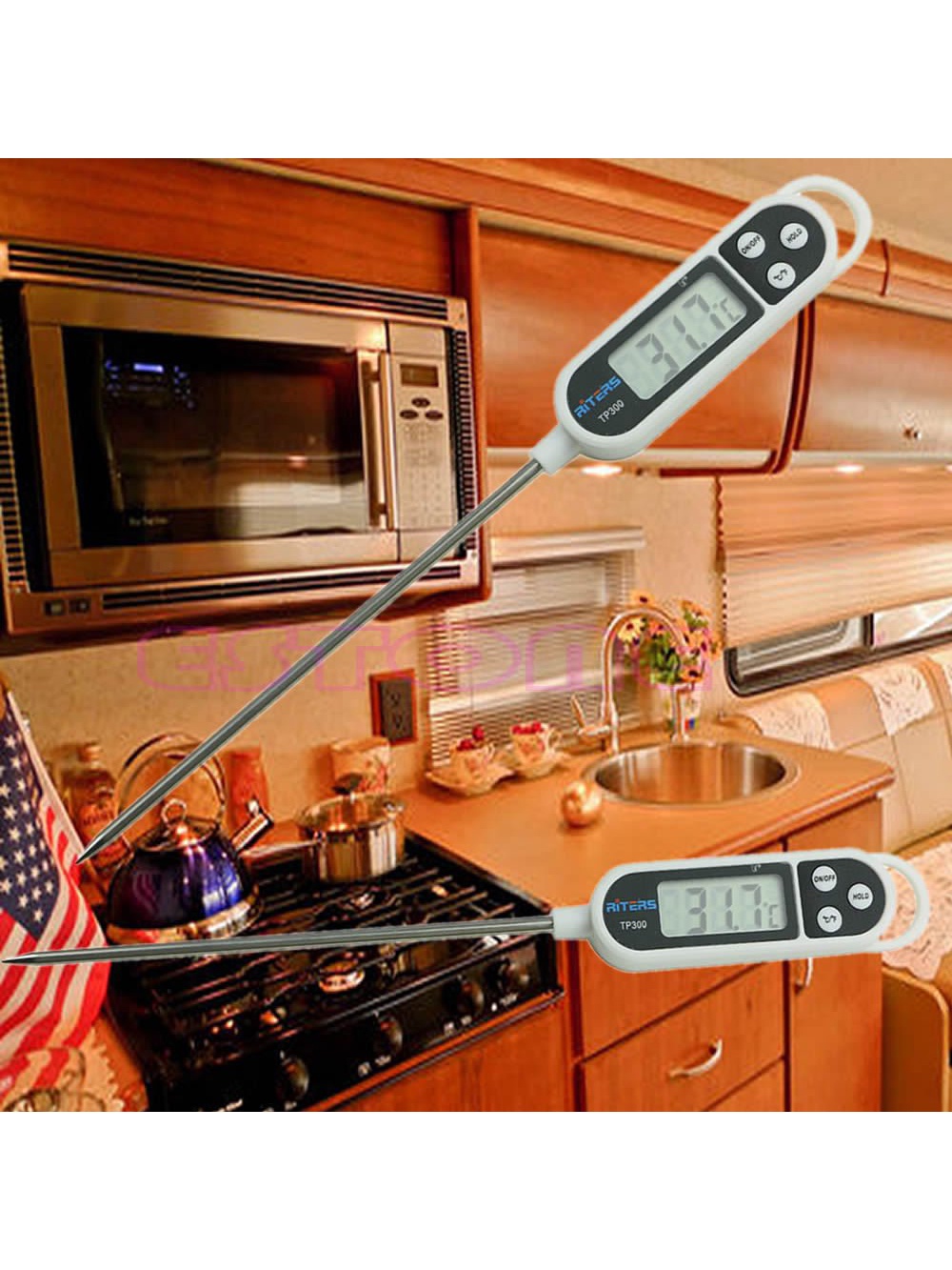 фото Цифровой кухонный термометр, KA-KT-01, Kitchen Angel, с длинным щупом и ЖК-дисплеем, электронный термометр пищевой для кухни