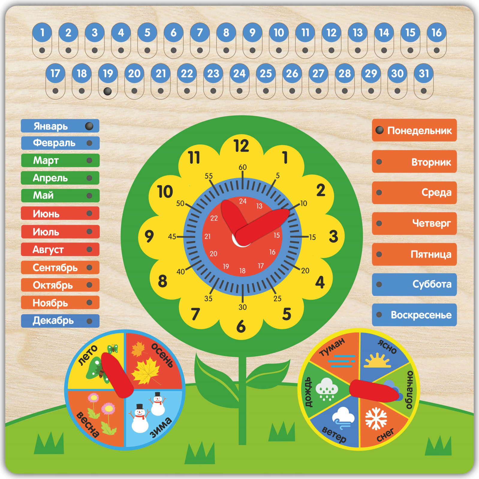 фото Обучающая игра Фабрика Мастер игрушек "Календарь с часами. Цветочек", 4631140325447