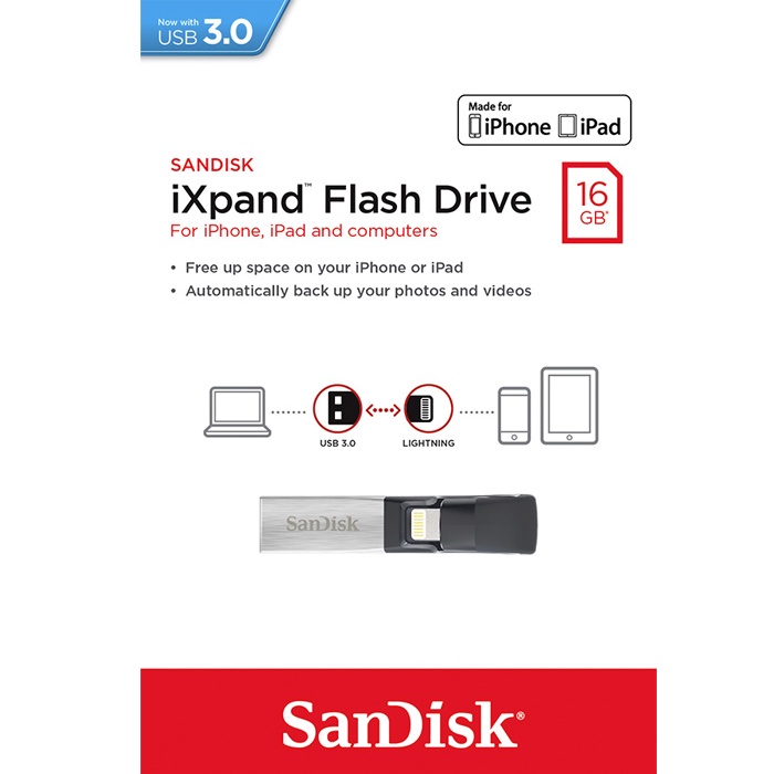 фото USB Флеш-накопитель SanDisk iXpand, SDIX30C-016G-GN6NN, серебристый