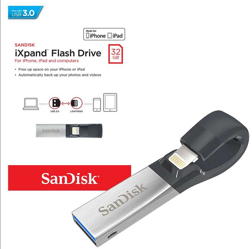 фото USB Флеш-накопитель SanDisk iXpand , SDIX30C-032G-GN6NN, серебристый