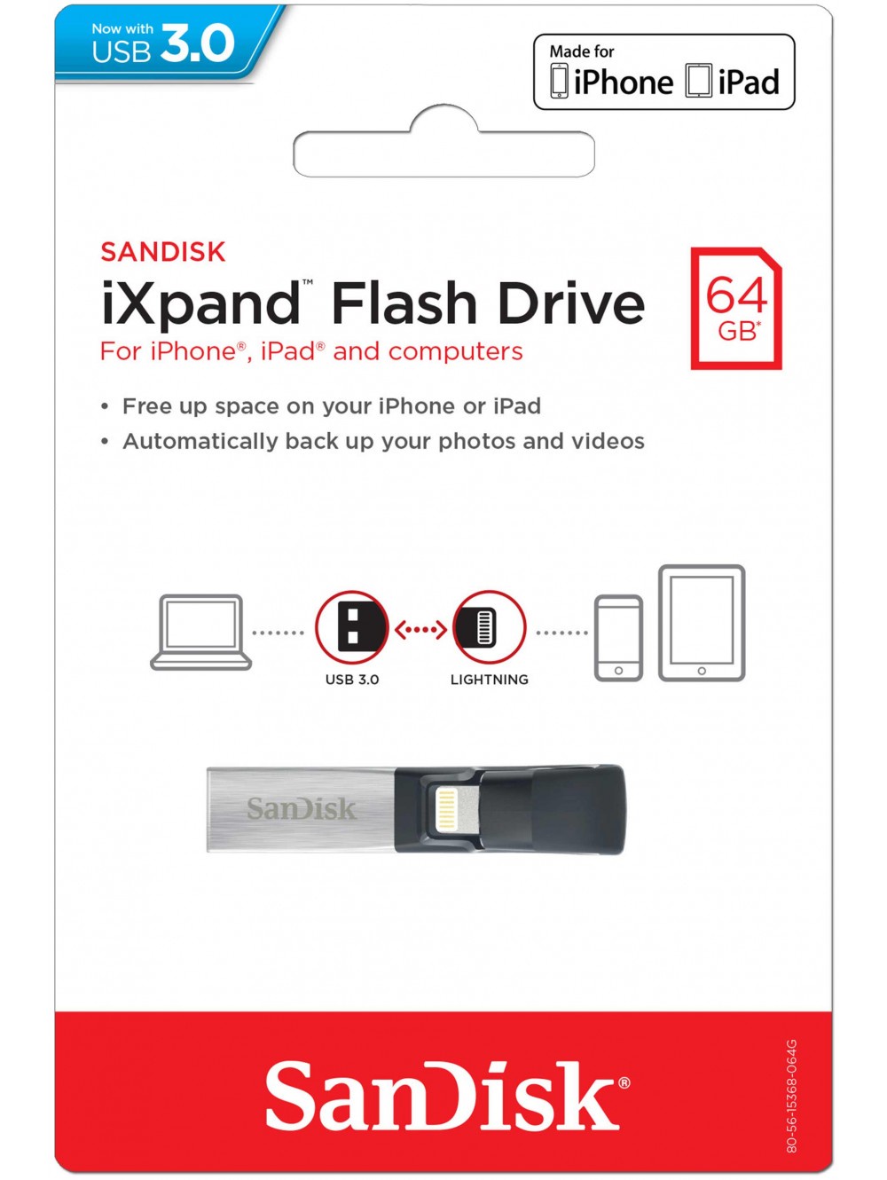 фото USB Флеш-накопитель SanDisk iXpand, серебристый