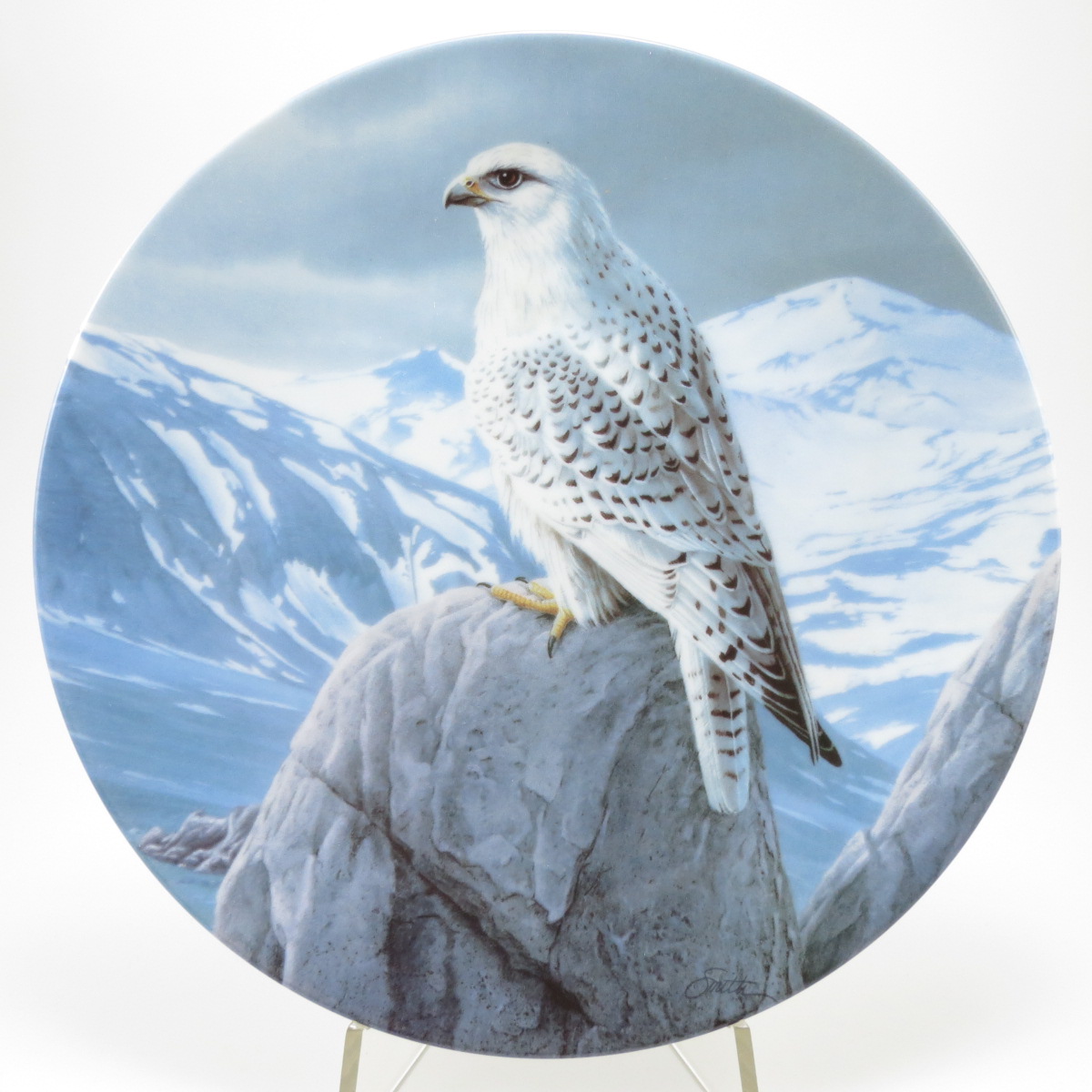 фото Декоративная коллекционная тарелка "Великолепные Хищные Птицы: Кречет". Фарфор, деколь. США, Edwin M.Knowles China Company, Дэниэл Смит, 1989