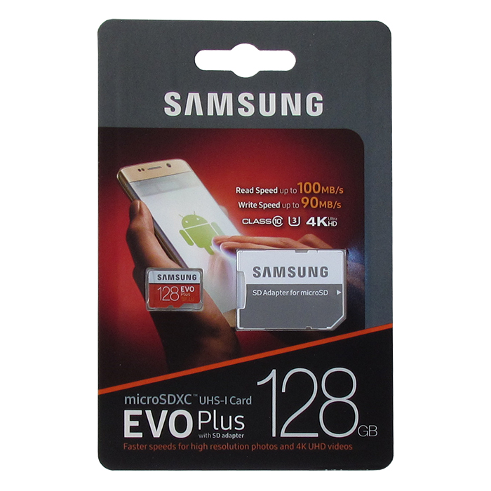 фото Карта памяти Samsung microSDXC Class 10 UHS-I U3 MB-MC128GA/RU 128GB , адаптер SD, цвет: бело-красный