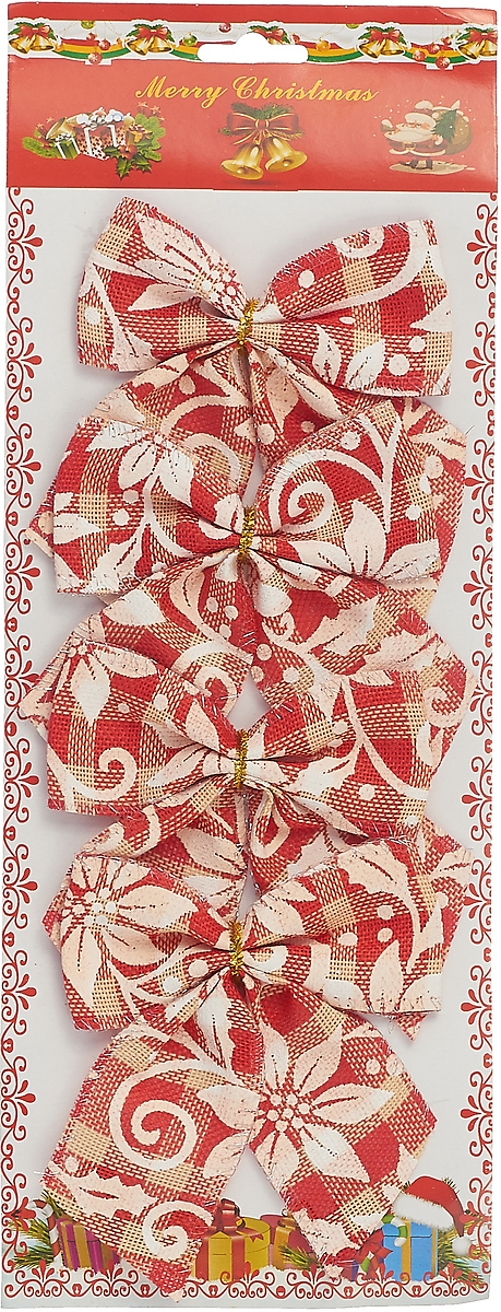 фото Декоративное украшение Яркий Праздник "Бант. Цветы", со снежинками, цвет: красный, белый, 10 см, 3 ш