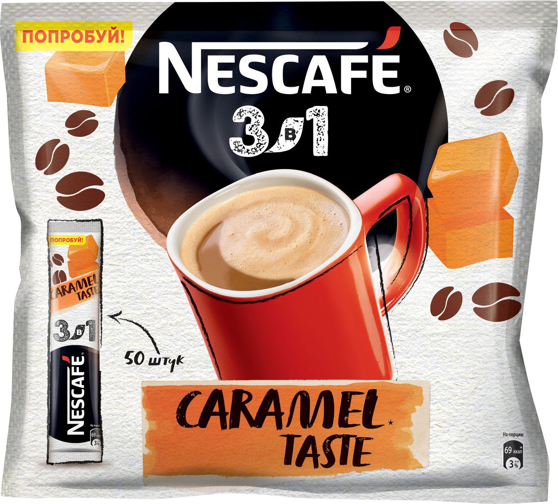 Nescafe 3 в 1 Карамельный кофе растворимый, 50 шт — купить в интернет ...