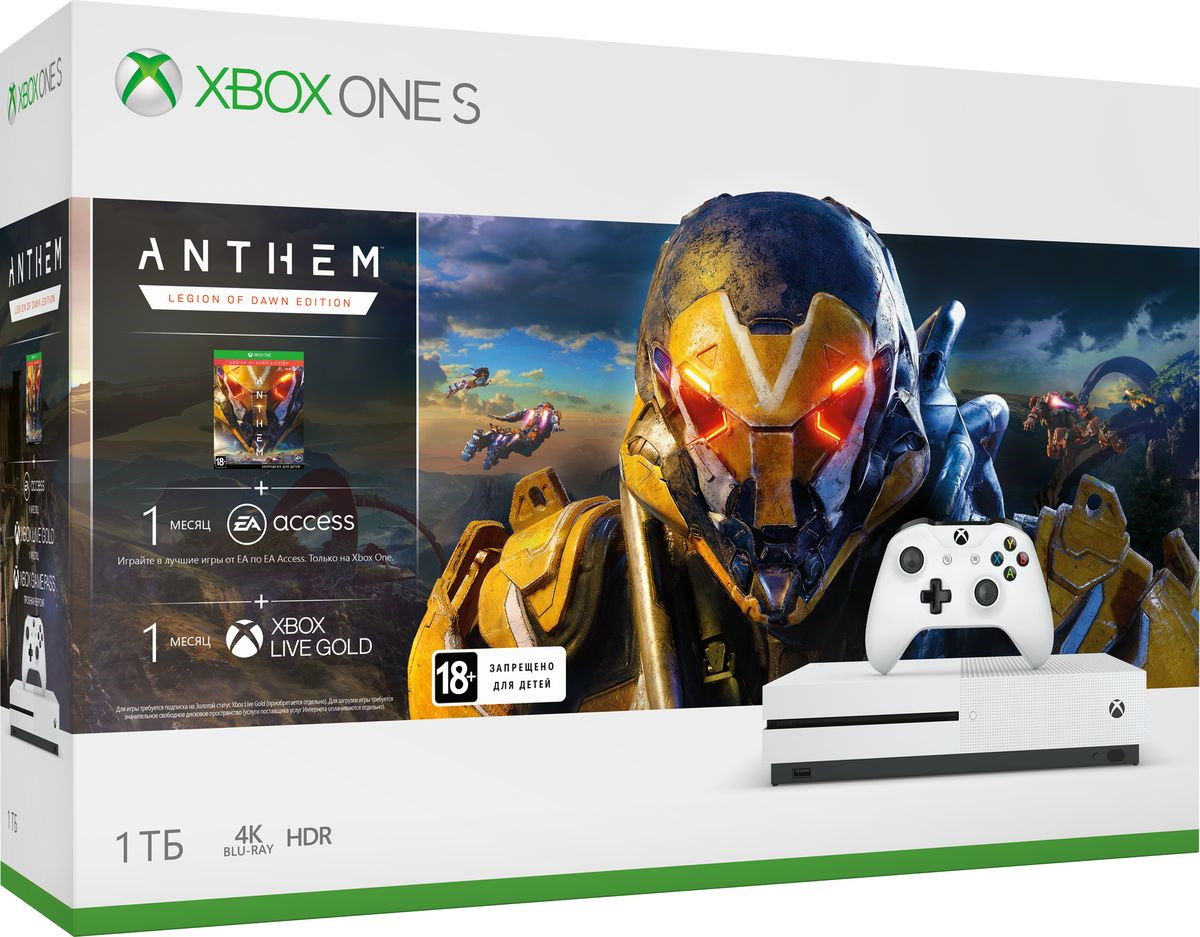 Игровая приставка Xbox One S 1 ТБ, 40906, белый + Anthem (234-00948)