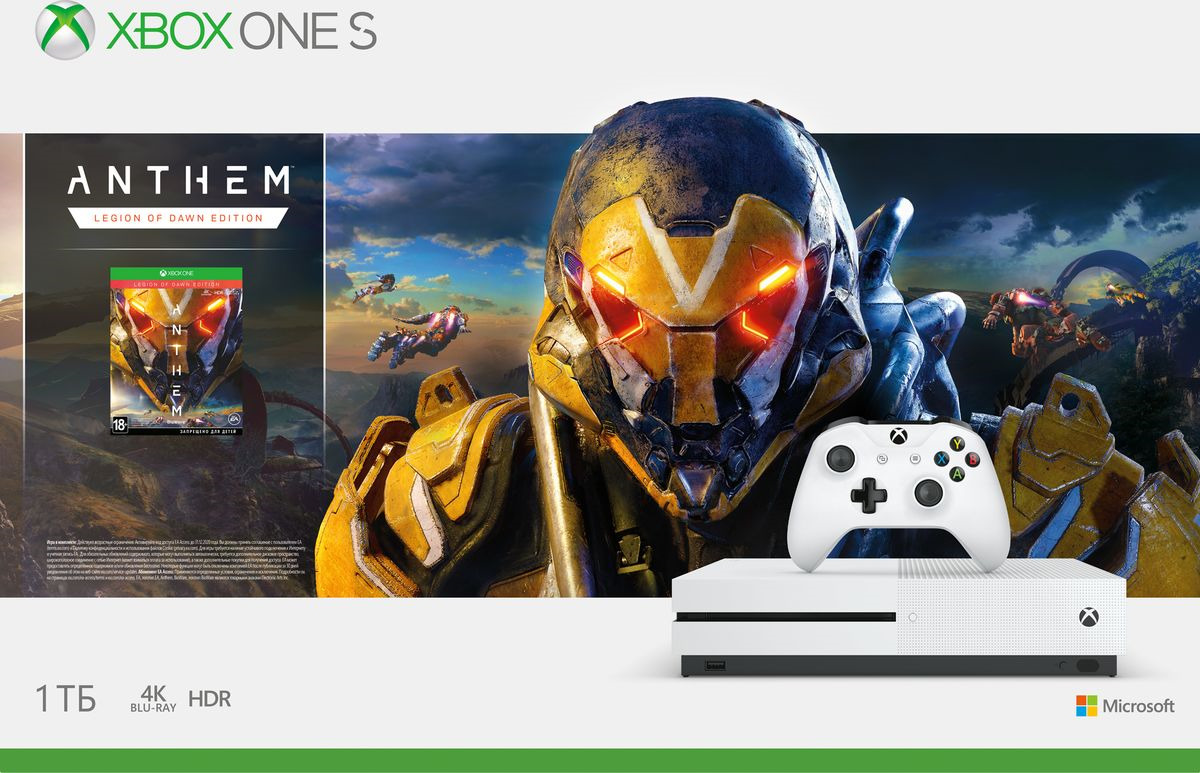 фото Игровая приставка Xbox One S 1 ТБ, 40906, белый + Anthem (234-00948) Microsoft