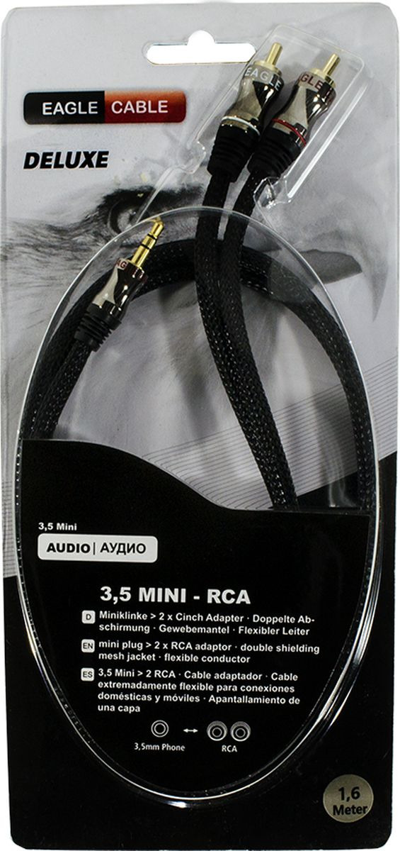 фото Адаптерный кабель Eagle Cable Deluxe Mini(m) - 2xRCA, 10071116, черный, 1,6 м