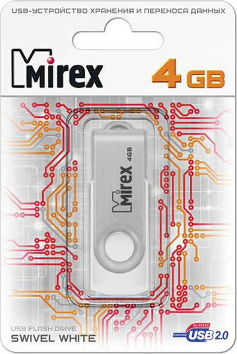 фото USB Флеш-накопитель Mirex Swivel Glossy, 13600-FMUSWT04, 4GB, white