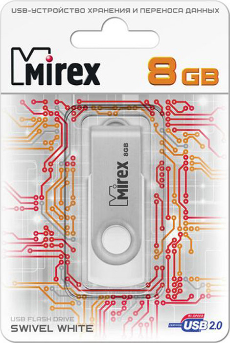 фото USB Флеш-накопитель Mirex Swivel Glossy, 13600-FMUSWT08, 8GB, white