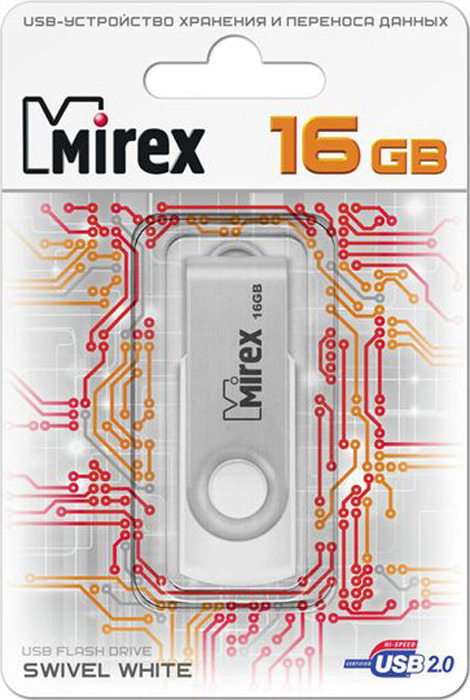 фото USB Флеш-накопитель Mirex Swivel Glossy, 13600-FMUSWT16, 16GB, white