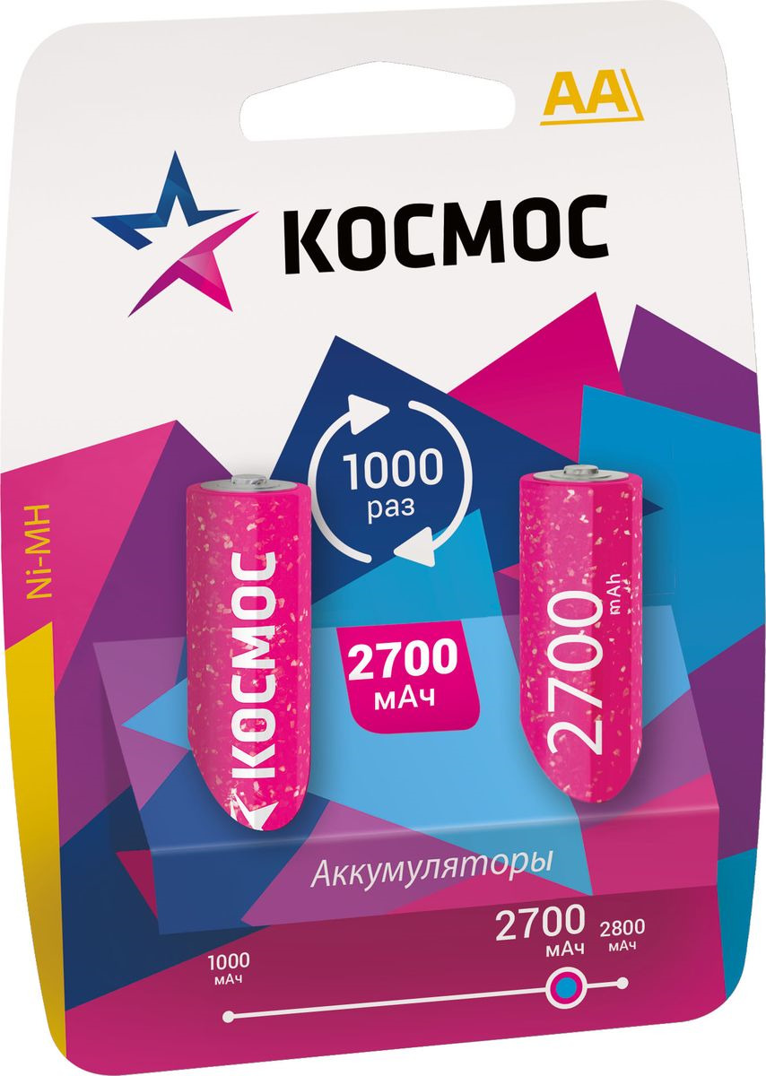 фото Аккумулятор Космос, R6, Ni-MH, 2700 mah, 2 BL, 2 шт