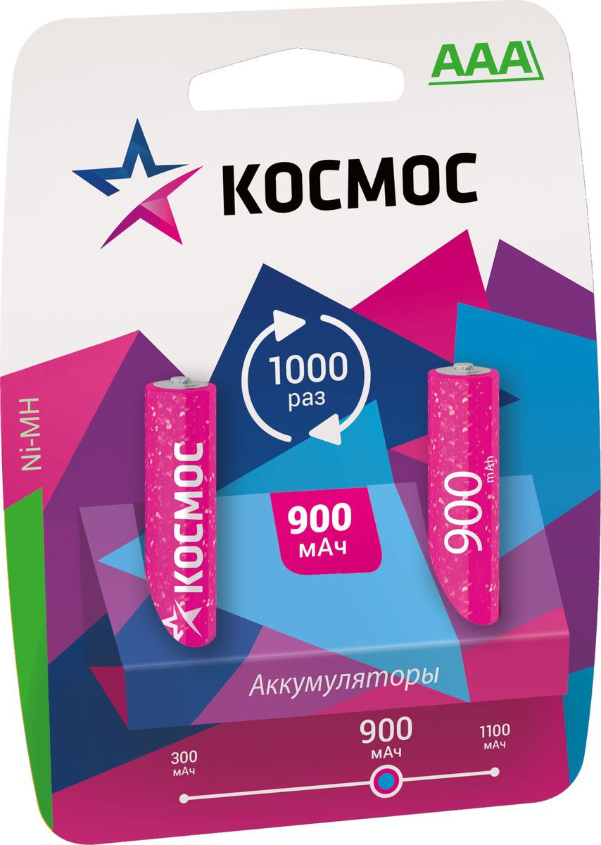 фото Аккумулятор Космос, R03, NI-MH, 900 mah, 2 шт