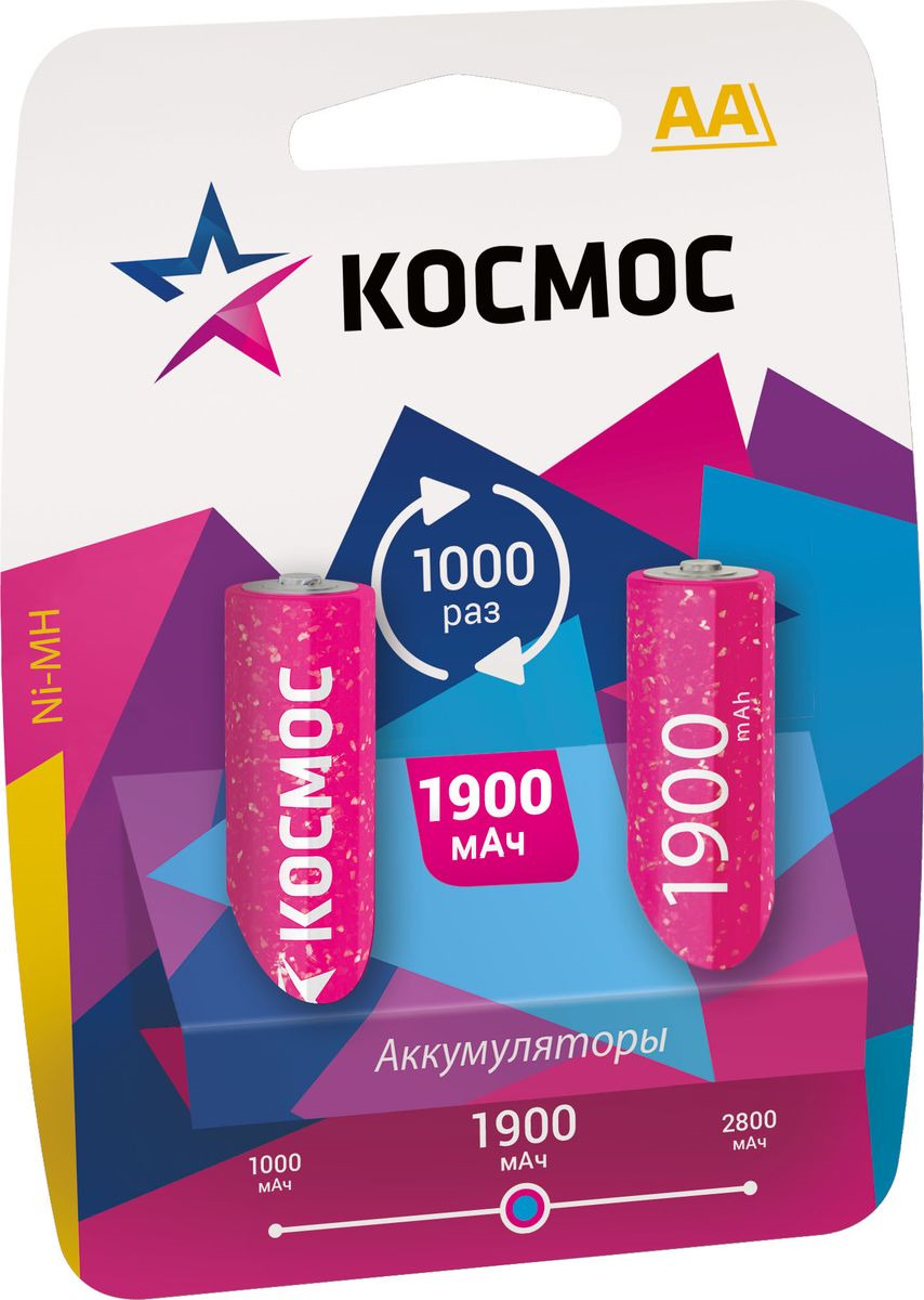 фото Аккумулятор Космос, R6, NI-MH, 1900 mah, 2 шт