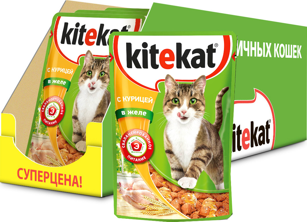 фото Консервы "Kitekat", для взрослых кошек, курица в соусе, 85 г х 28 шт