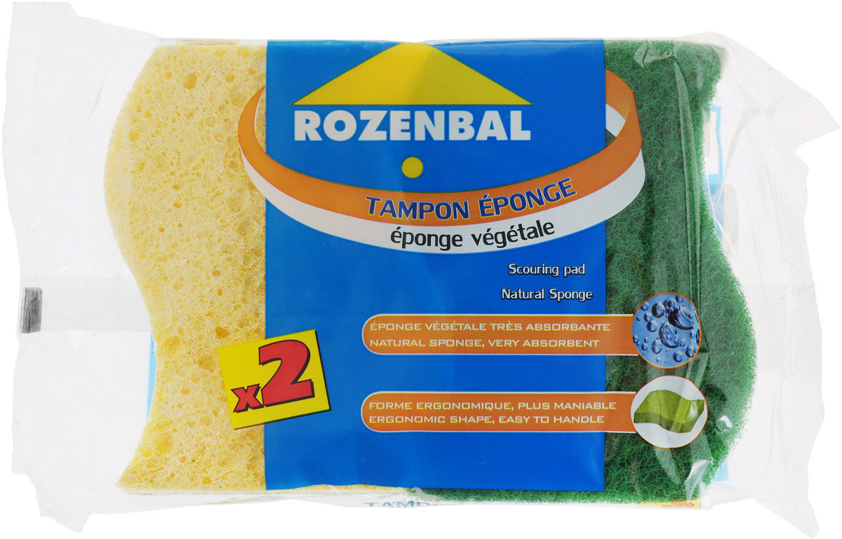 фото Губка для мытья посуды "Rozenbal", с абразивным слоем, цвет: желтый, 2 шт. R148003