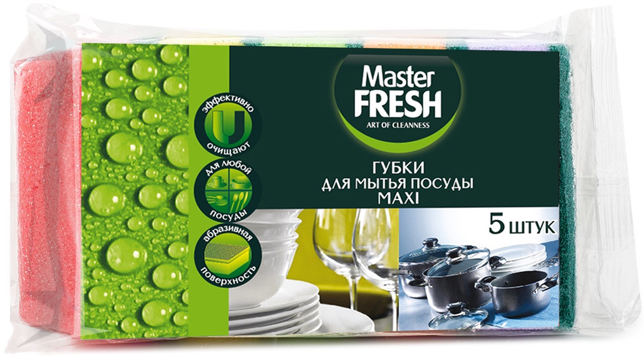 фото Губка Master FRESH Для мытья посуды MAXI, 5шт