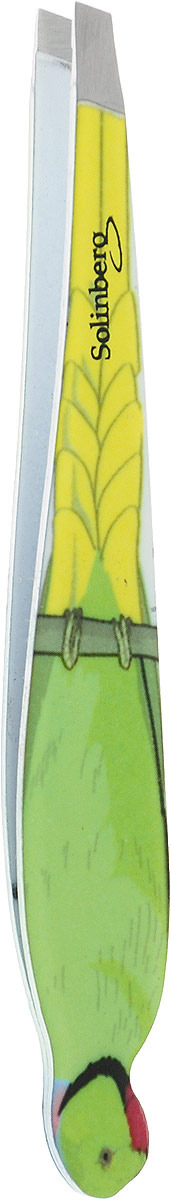 Пинцет для бровей Solinberg, наклонное окончание с четкими гранями, зеленый, желтый