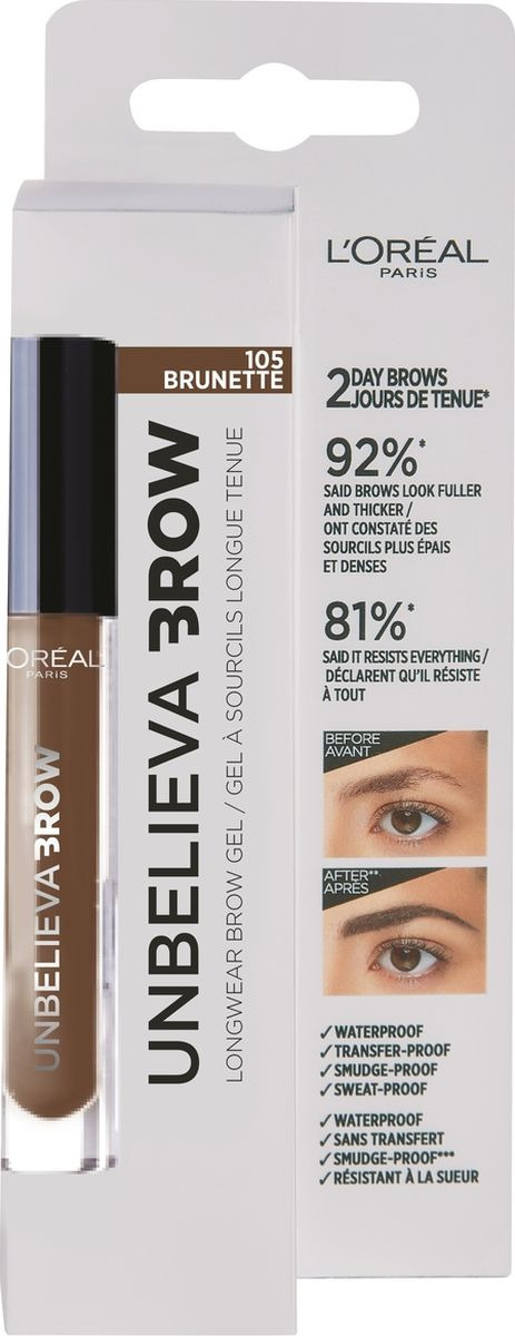 фото Тинт для бровей L'Oreal Paris Unbelieva Brow, водостойкий, оттенок 105, Брюнет, 3,4 мл