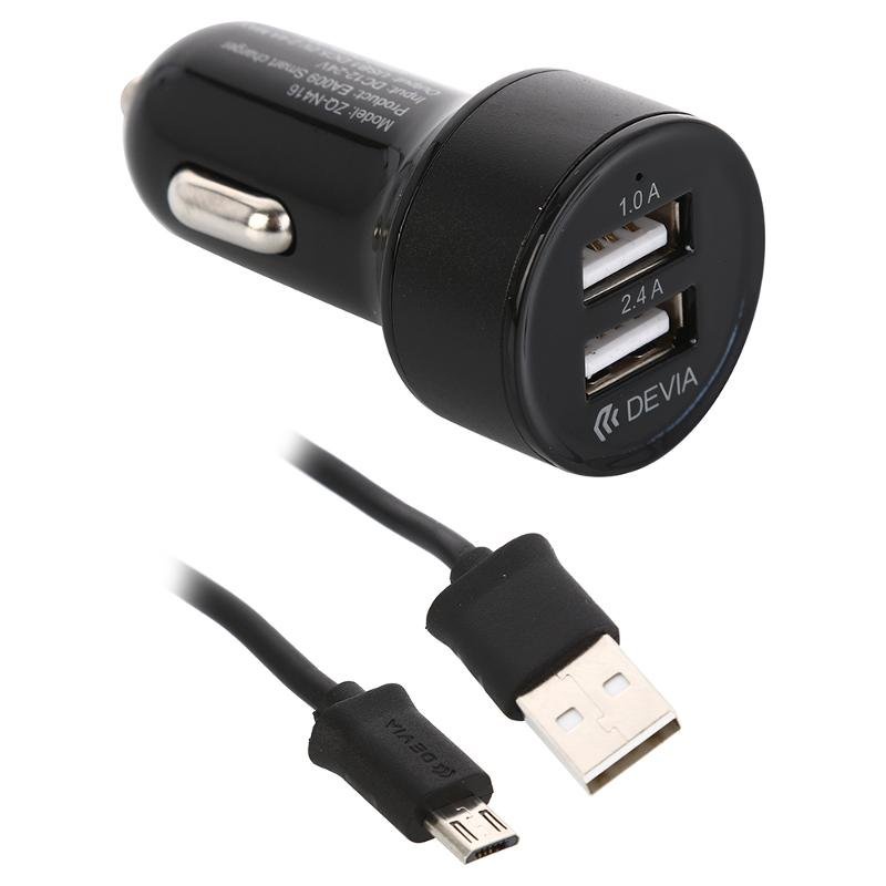 фото Автомобильное зарядное устройство Devia Smart Dual USB + кабель Micro-USB 1 метр, черный