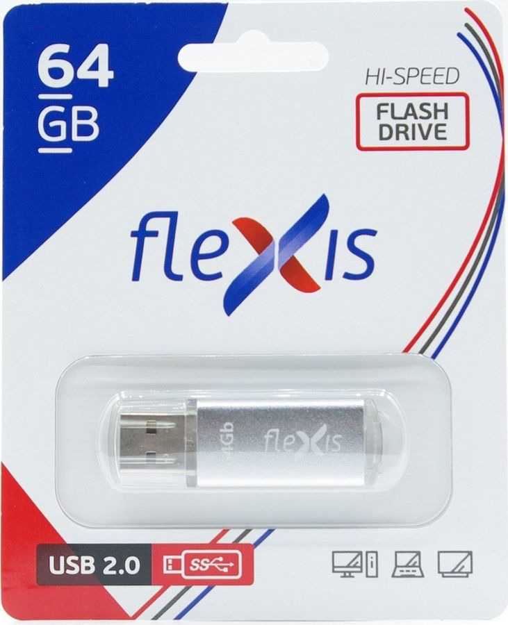 фото USB флеш-накопитель Flexis RB-108 64GB, FUB20064RB-108, серебристый