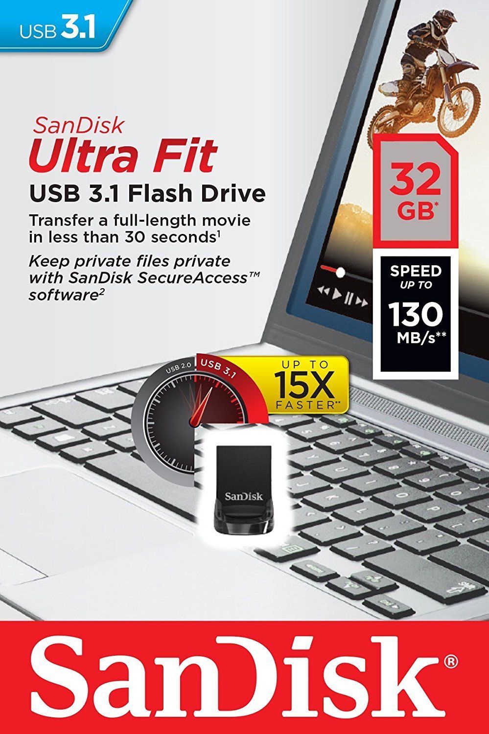 фото USB Флеш-накопитель SanDisk Ultra Fit USB 3.1, SDCZ430-032G-G46, черный