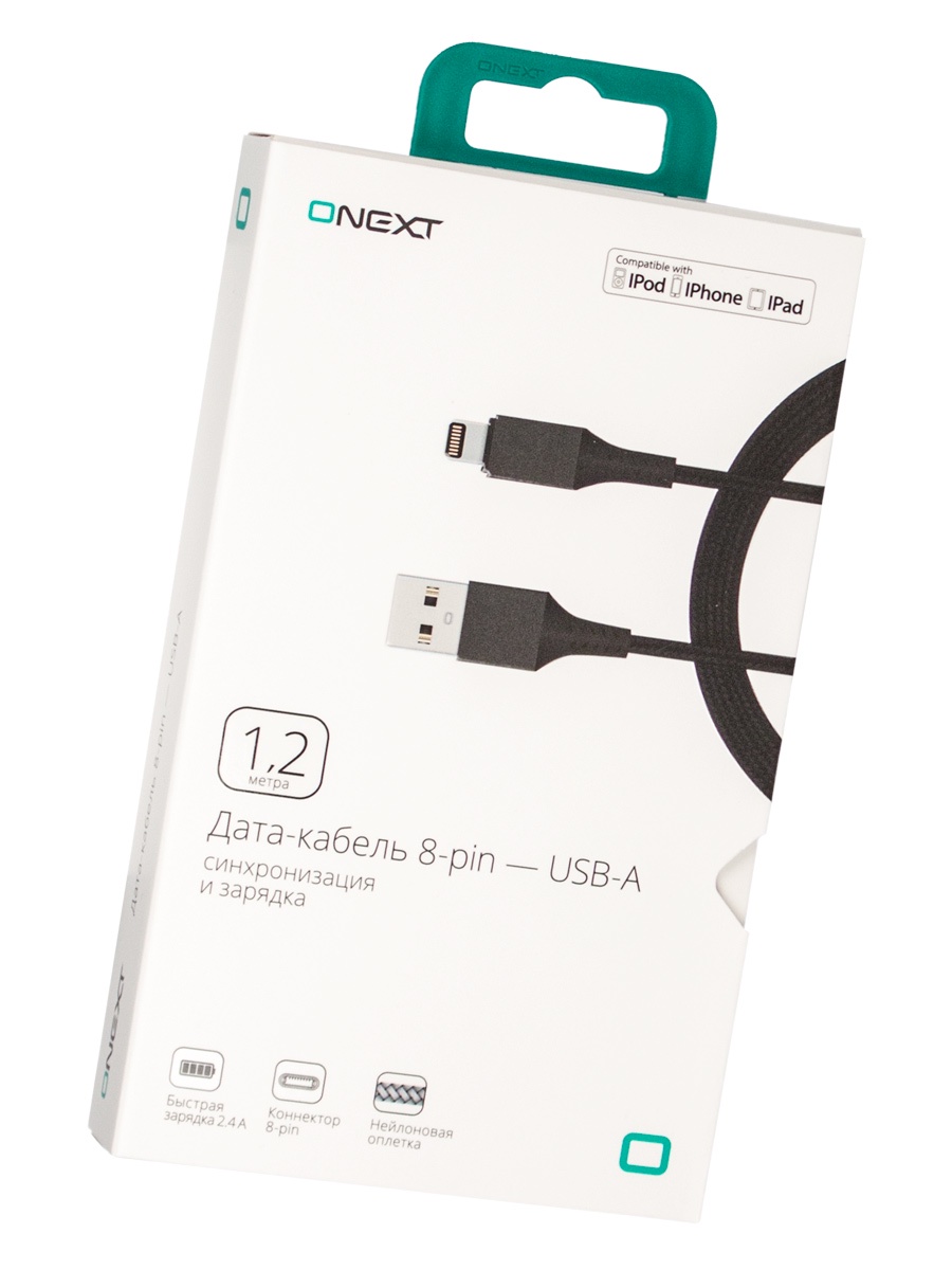 фото Кабель Onext lightning- USB-A, нейлон, 70610, черный