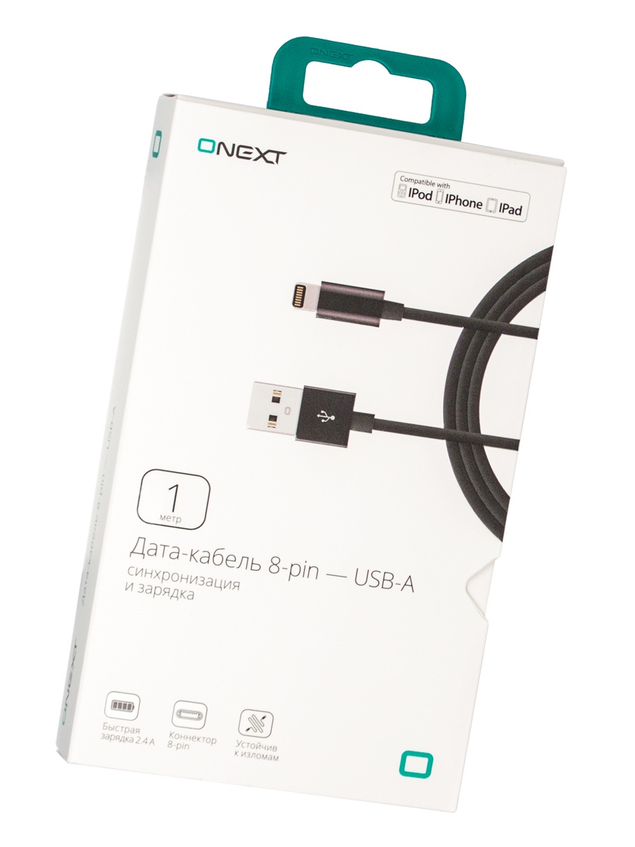 фото Кабель Onext lightning 8-pin - USB-A, 1 м, ТПЭ, черный