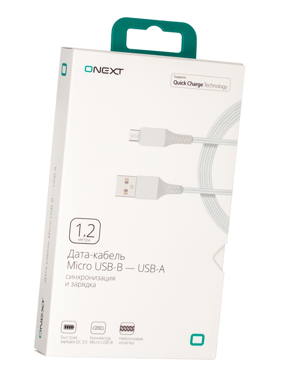 фото Кабель Onext micro USB-B - USB-A, 1,2 м, нейлон, серебристый