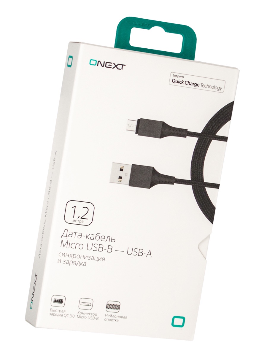 фото Кабель Onext micro USB-B - USB-A, 1,2 м, нейлон, черный