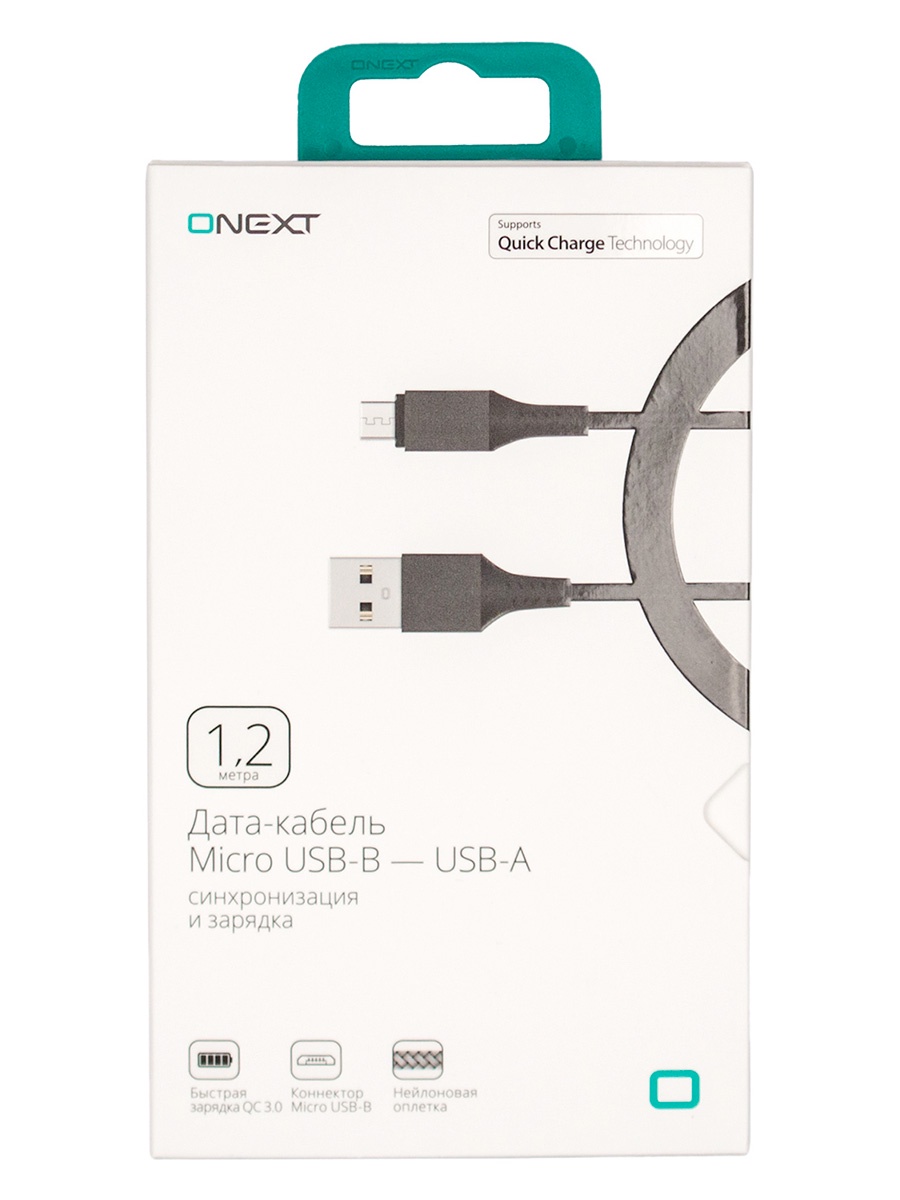 Кабель Onext micro USB-B - USB-A, 1,2 м, нейлон, черный