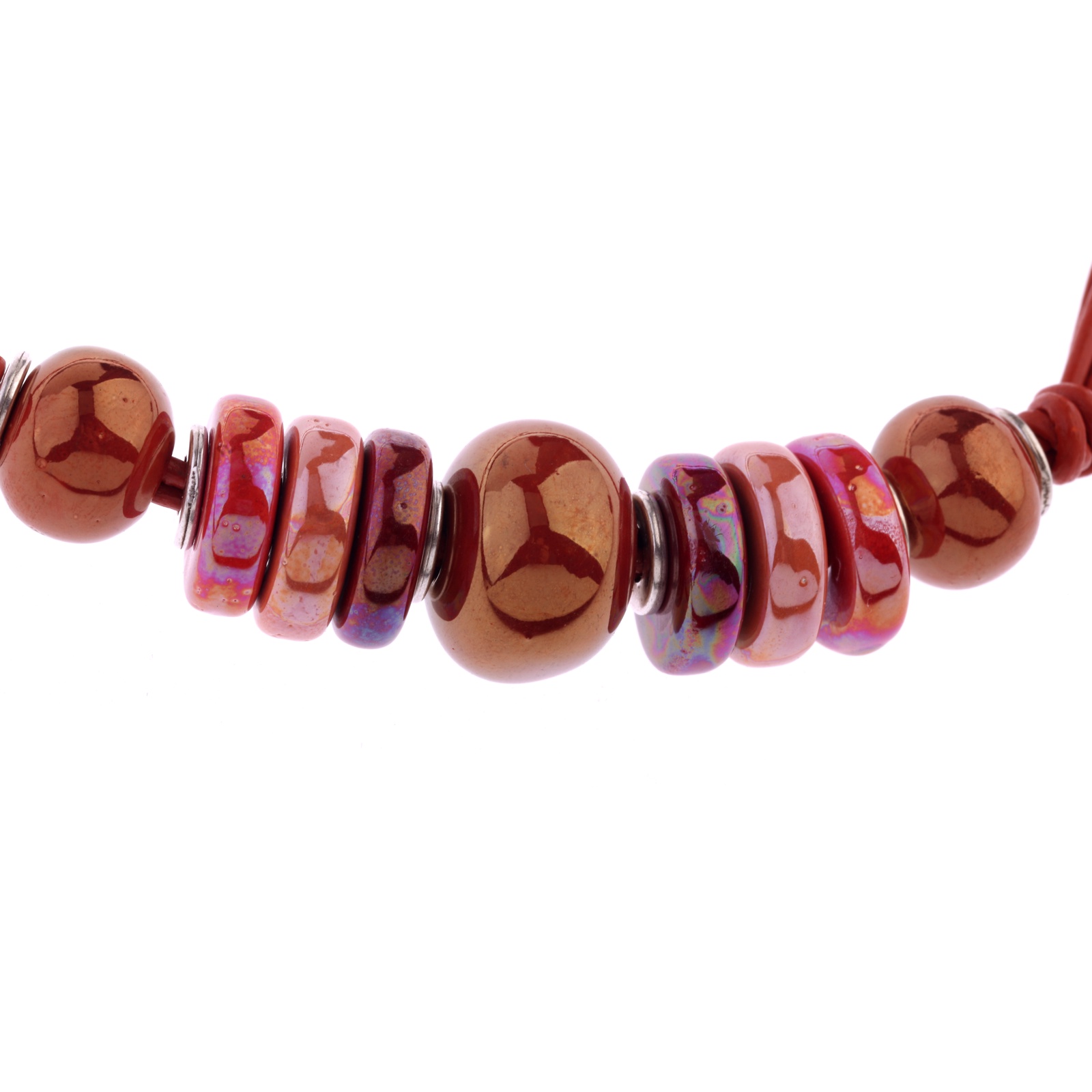фото Колье/ожерелье бижутерное By Dziubeka 45 см, Керамика, Керамика, 45 см, бордовый, коричневый, розовый
