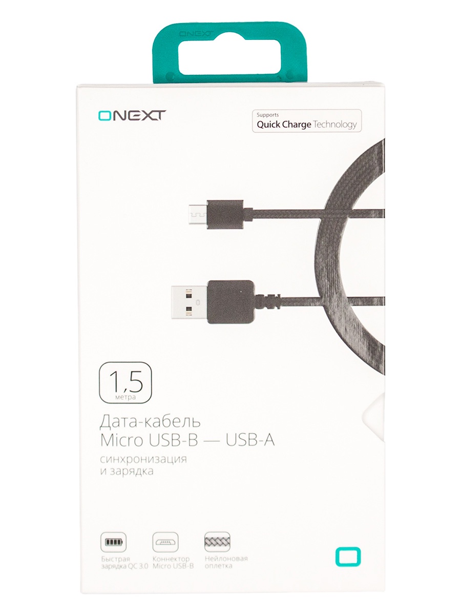 Кабель Onext micro USB-B -USB-A, черный