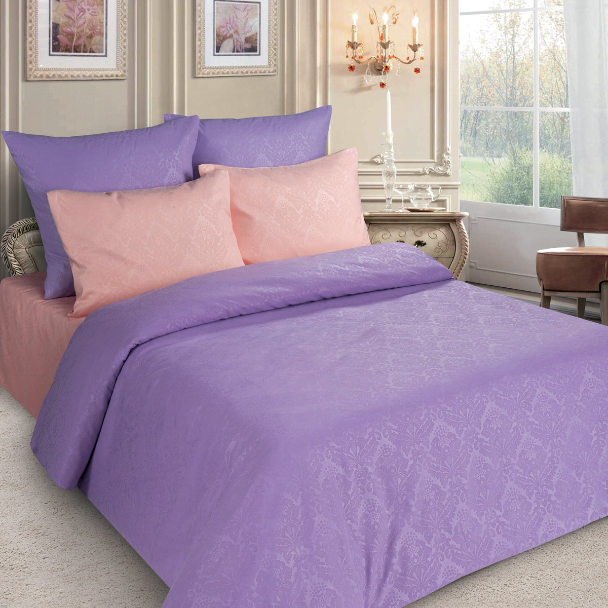фото Комплект постельного белья Letto, PS135-4, фиолетовый, 2-х спальный, наволочки 70x70 Letto home textile