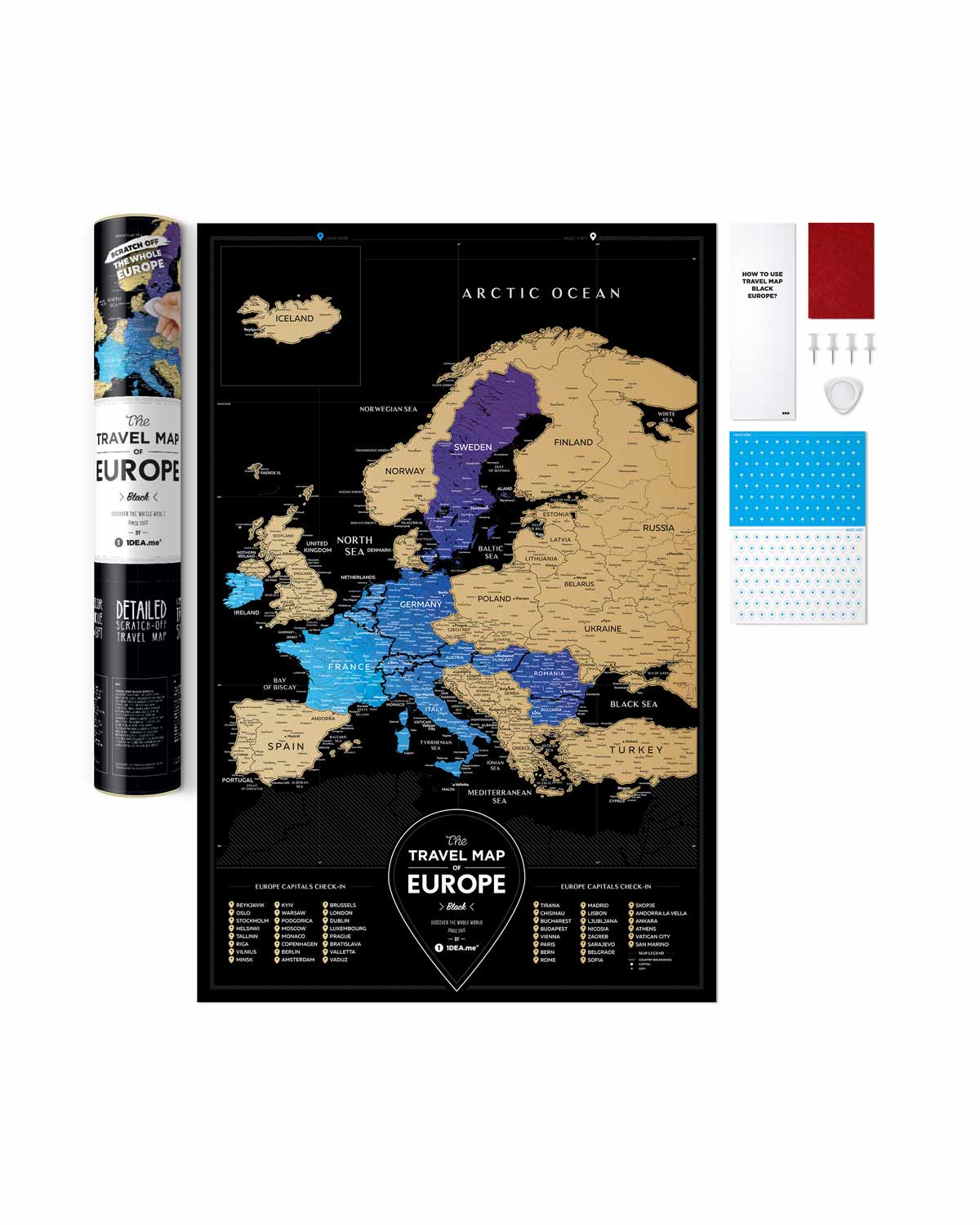 фото Постер 1DEA.me Скретч карта Европы Travel Map Black Europe, BE, черный, золотой