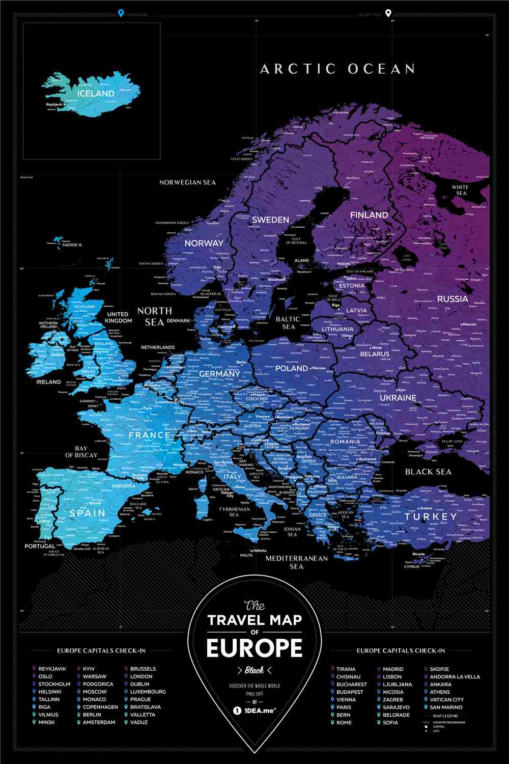 фото Постер 1DEA.me Скретч карта Европы Travel Map Black Europe, BE, черный, золотой