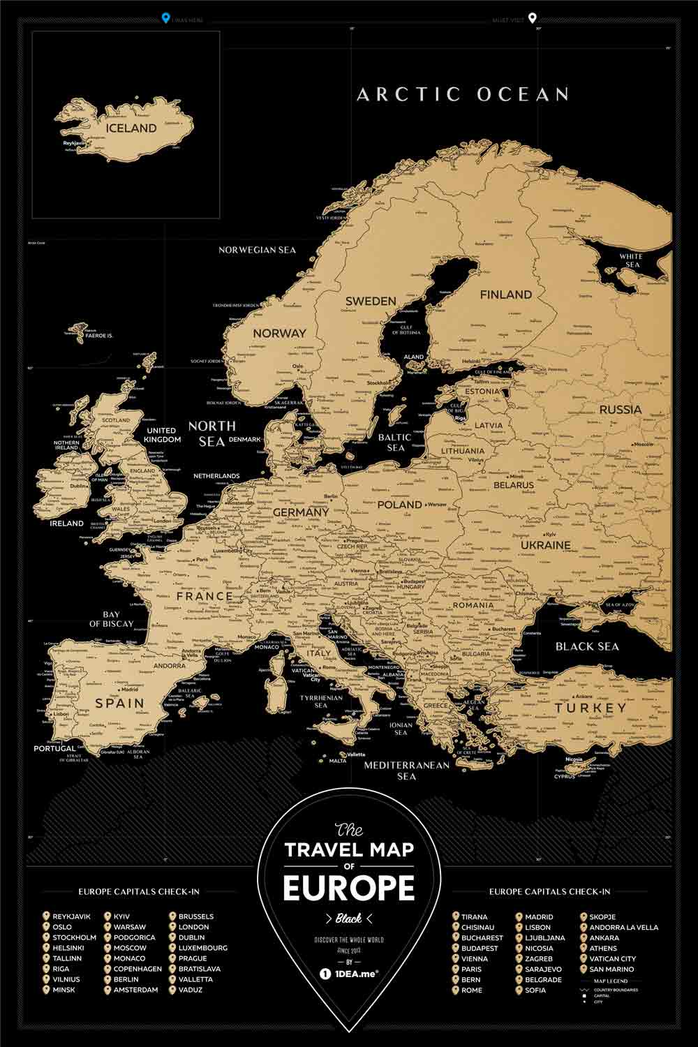 фото Постер 1DEA.me Скретч карта Европы Travel Map Black Europe, BE, черный, золотой