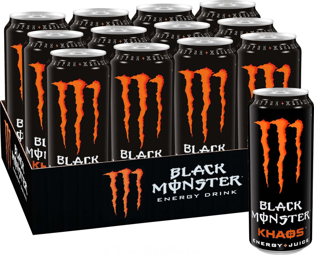 Black Monster Energy Khaos энергетический напиток, 12 штук по 0,5 л ...
