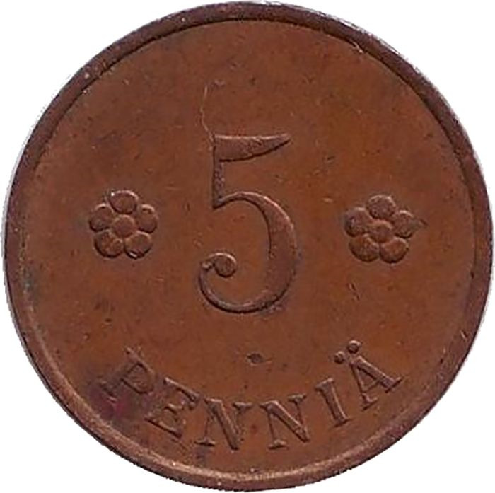 Монета номиналом 5 пенни. Финляндия, 1932