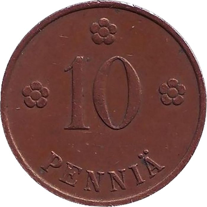 Монета номиналом 10 пенни. Финляндия, 1938