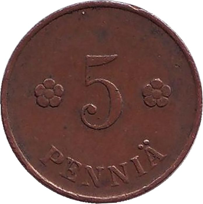 Монета номиналом 5 пенни. Финляндия, 1921
