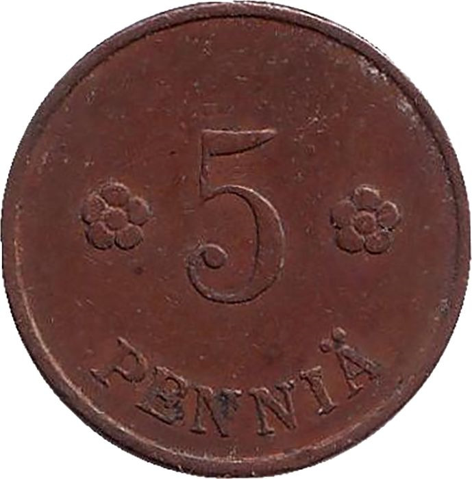 Монета номиналом 5 пенни. Финляндия, 1928