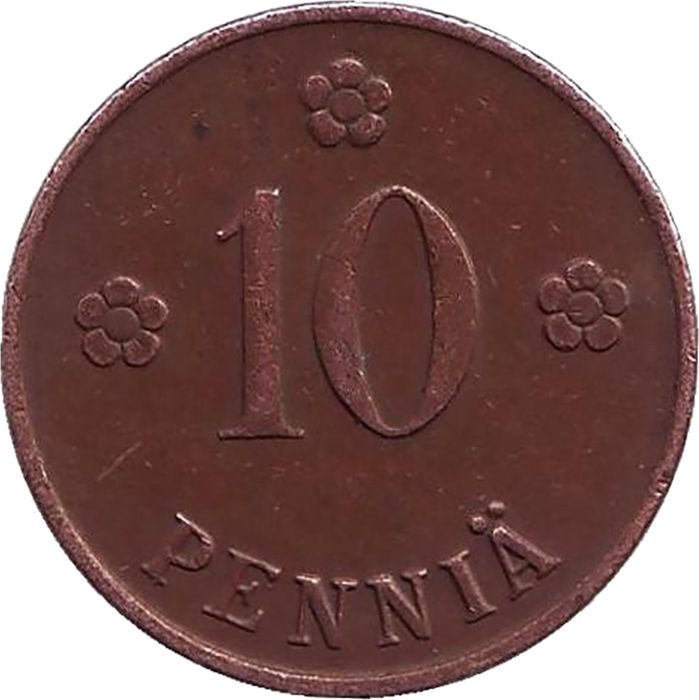 Монета номиналом 10 пенни. Финляндия, 1921