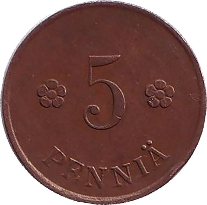 Монета номиналом 5 пенни. Финляндия, 1922